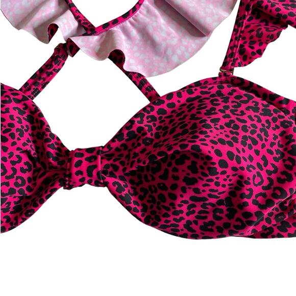 Juicy Couture Leopard Print Bikini Swimsuit Top Cap Sleeves Women’s Size Large - Picture 5 of 8